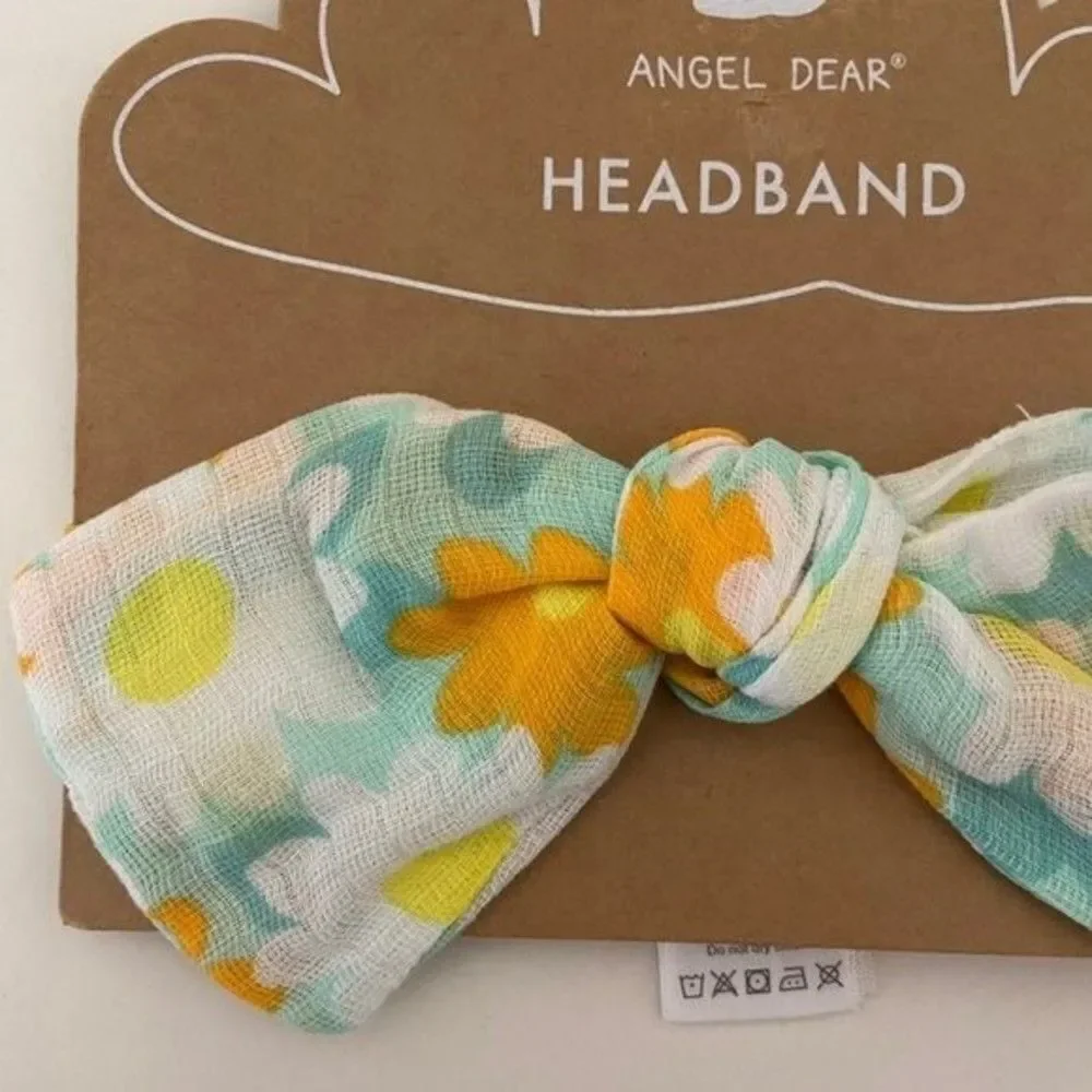 Angel Dear Floral Muslin Knotted Bow Headband Baby Girls Size 0-12 Months NEW